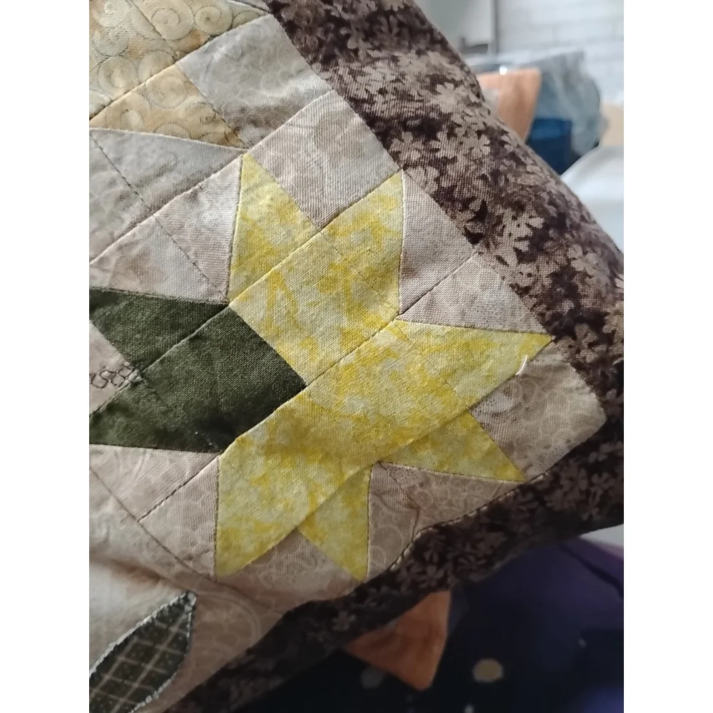VTG Sunflower Star Throw‎ Pillow Farmhouse Patchwork Quilted Cottagecore